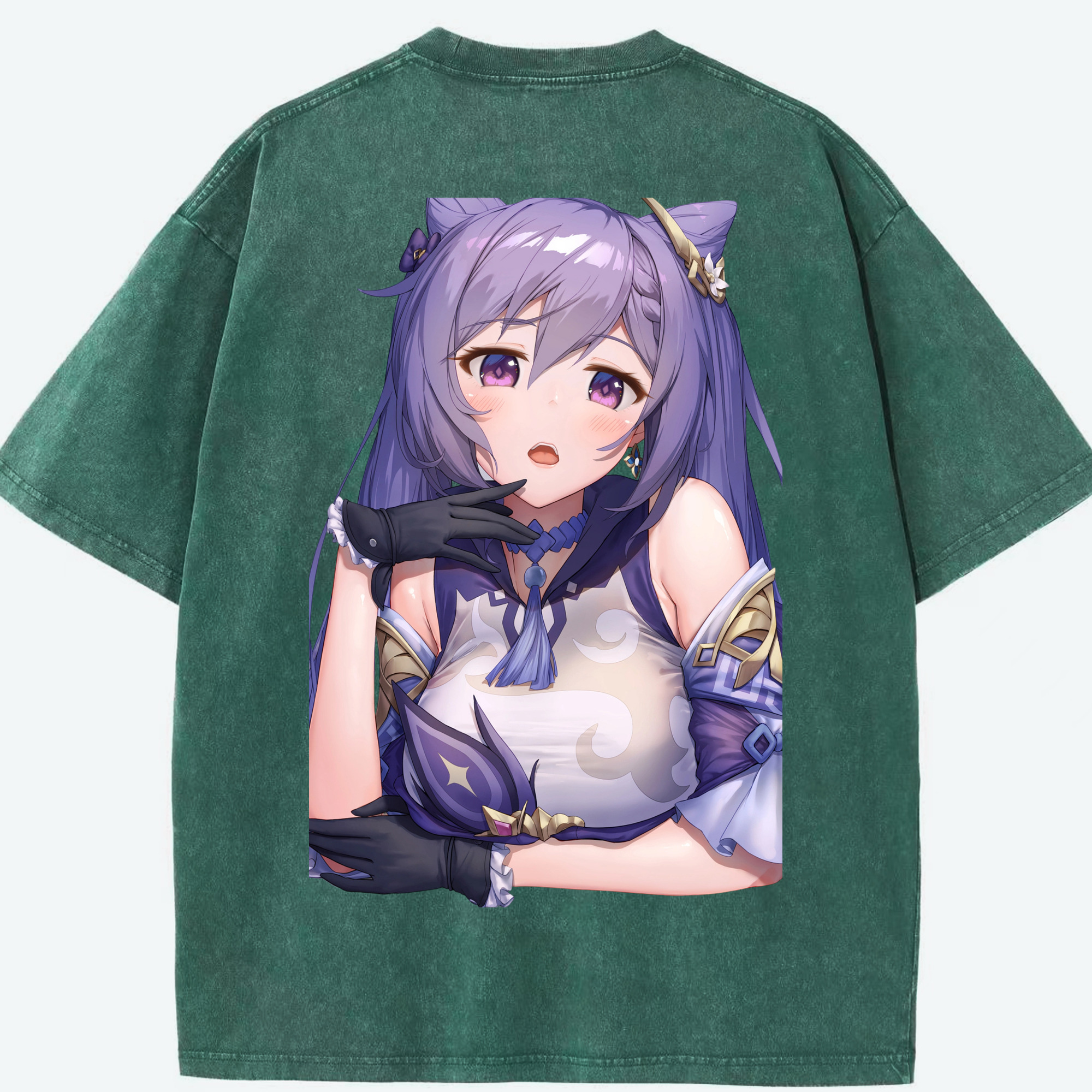 げんし神 刻晴 こくせい genshin Kokusei 綿100% ヴィンテージ風 半袖Tシャツ（背面プリント）